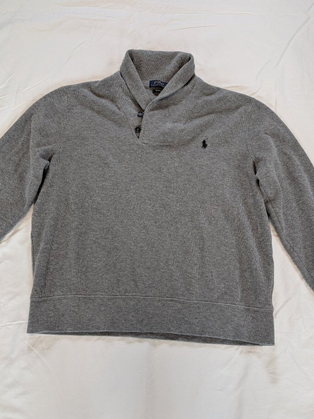 Polo Ralph Lauren Estate Rib Heather Gray Shawl Collar Sweater Large